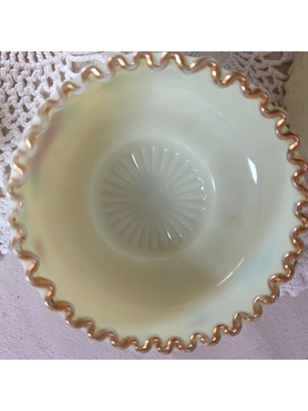 Antique Jefferson Optic Custard Glass Berry Bowl Set 7 Pc Hand Painted Roses Gol - Picture 8 of 15